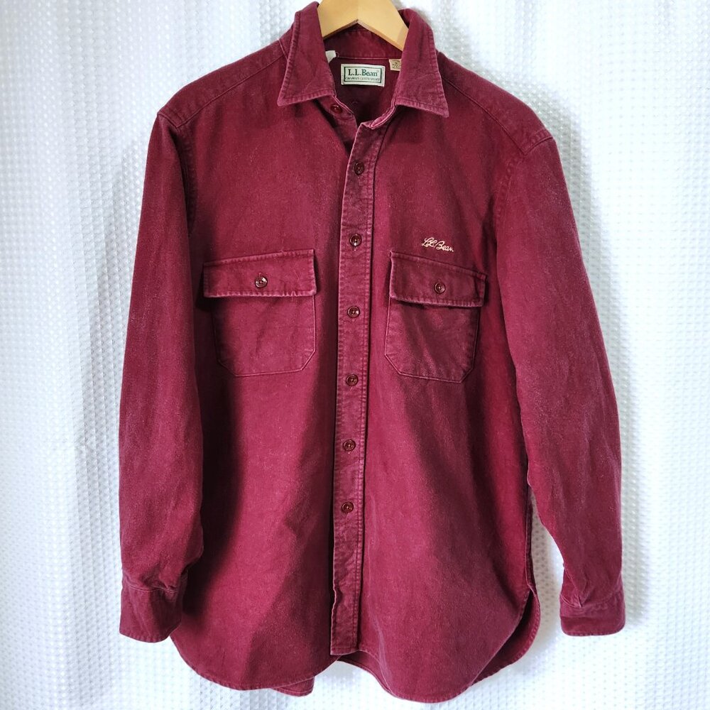LL Bean Chamois Shirt Men’s 16 Made in USA Cotton Embroidered Logo Vintage